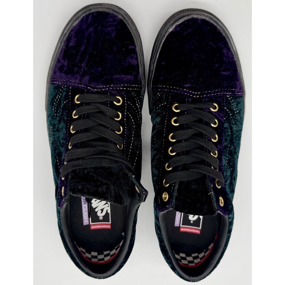 Vans Old Skool Pro Velvet Skate Shoes Purple Green Black Men's Size 10 PopCush